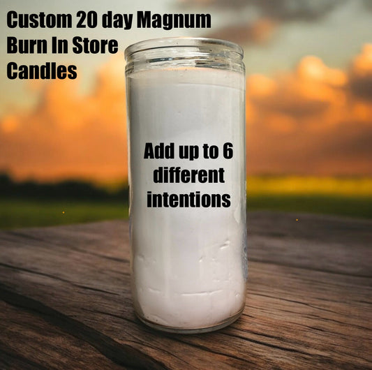 Custom Order, Magnum 20 day burn in store candle